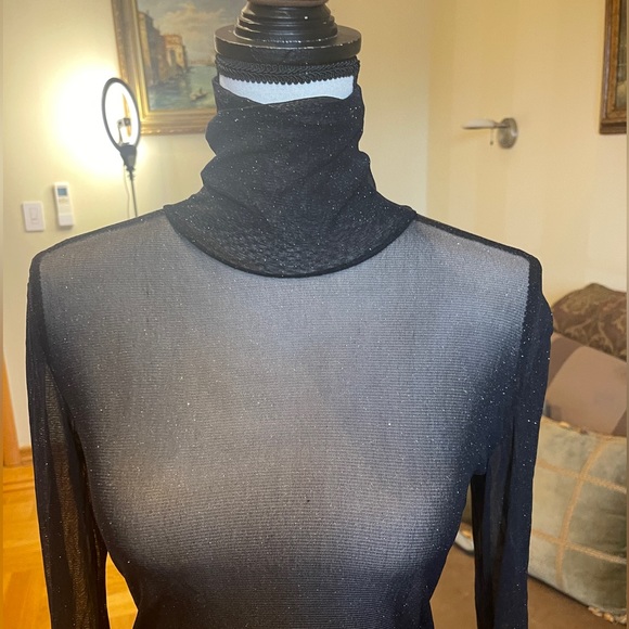 La petite Francaise Women’s sheer top turtleneck lurex sparkly Sz S/M - Picture 3 of 16